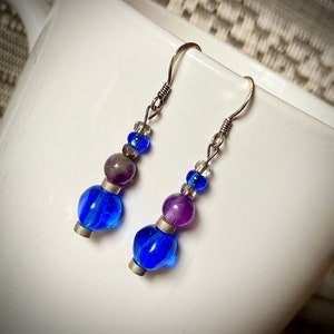 Vibrant Blue & Dark Purple Glass Beaded Earrings