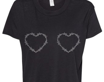 Barbed Wire Hearts Cropped Tee