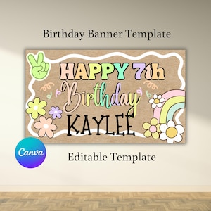 Happy Birthday Banner Template| Birthday Banner| Editable Digital Template| Hand Painted Banner Template| Pastel