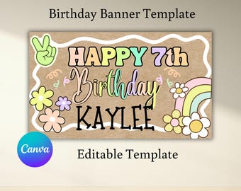 Happy Birthday Banner Template| Birthday Banner| Editable Digital Template| Hand Painted Banner Template| Pastel