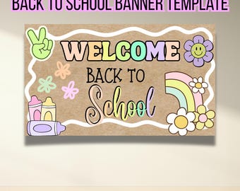 Welcome Back To School Pastel Banner Template| Back To School Banner| Digital Template| Hand Painted Banner Template| Pastel Back To School|