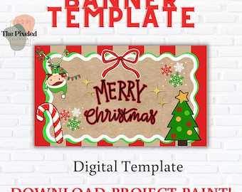 Merry Christmas Party Banner Template|Fun Christmas Banner|Digital Template|Hand Painted Banner|Painting Craft Guide|35x60 template|PNG File