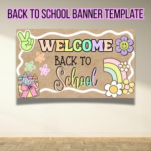 Welcome Back To School Pastel Crayon Banner Template| Back To School Banner| Digital Template| Hand Painted Banner Template| Back To School