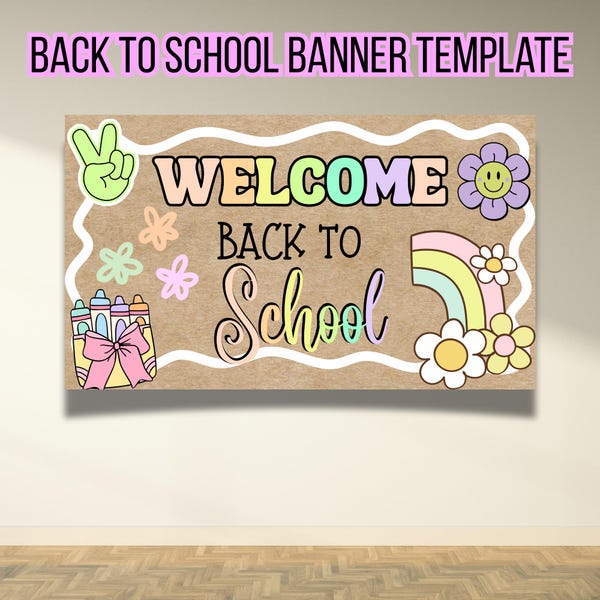 Welcome Back To School Pastel Crayon Banner Template| Back To School Banner| Digital Template| Hand Painted Banner Template| Back To School