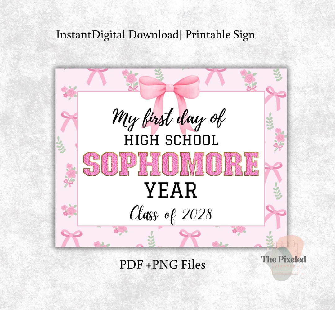 First Day of Sophomore Year| Coquette First Day of High School Sign ...