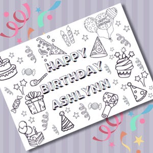 Personalized Birthday Coloring placemat| Gender neutral Birthday coloring| Birthday Parties| Birthday activity|Digital Download| Instant