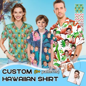 Camisa havaiana personalizada com rosto para homens e mulheres, camisa havaiana personalizada com botão e foto, camisa personalizada para férias em família, camisa unissex, presente