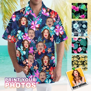 Custom Men&#39;s Hawaiian Short Sleeve Shirt Personalized Tropical Hawaiian Shirt with Face Photo for Him Customized Picture Aloha Beach Shirt