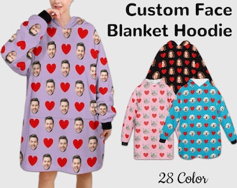 Custom Blanket Hoodie Personalized Blanket Hoodie Photo Blanket Hoodie Custom Hooded Blanket Face Wearable Blanket Christmas Gift For Family