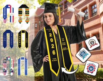 Custom Graduation Stole 2026 Graduation Sash Personalized Name Photo Graduation Stole Class of 2026 Stole Custom Flag Graduation Sash