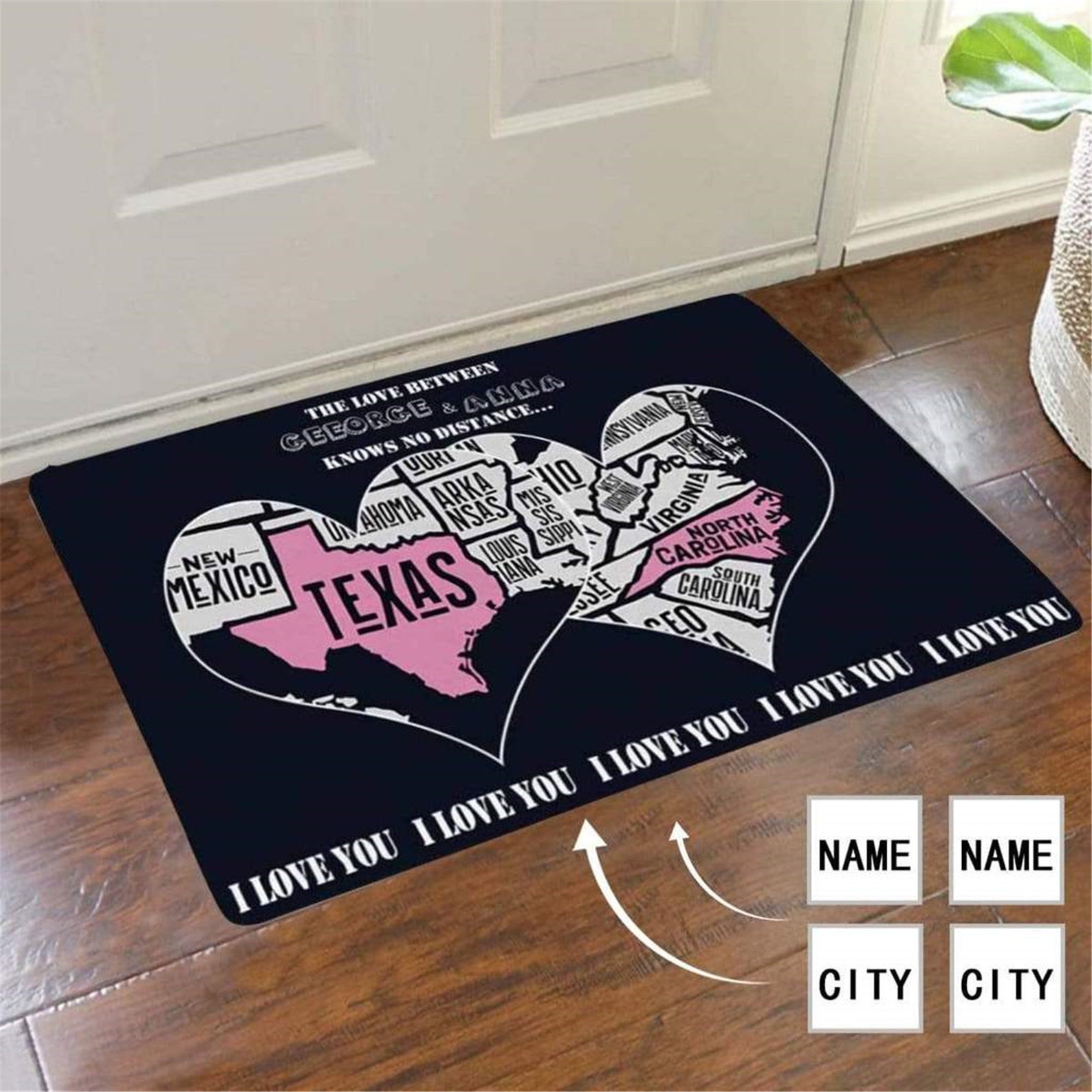Custom Text Decor Floor Mat Personalized Name Love You Etsy
