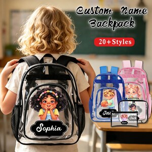Ensemble sac à dos transparent en PVC personnalisé, cartable transparent avec nom personnalisé, sac à dos de stade imperméable en PVC, cadeau de rentrée scolaire