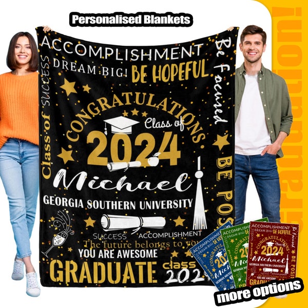 Personalized Graduation Blanket Custom Name Blanket Class of 2024 Graduation Gift Customized Graduation Throw Blanket for Her/Him