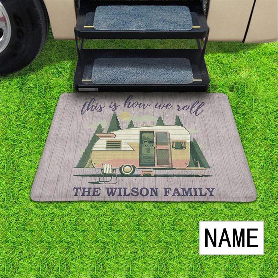 Custom Text Decor Floor Mat Personalized Name Happy Campers Etsy