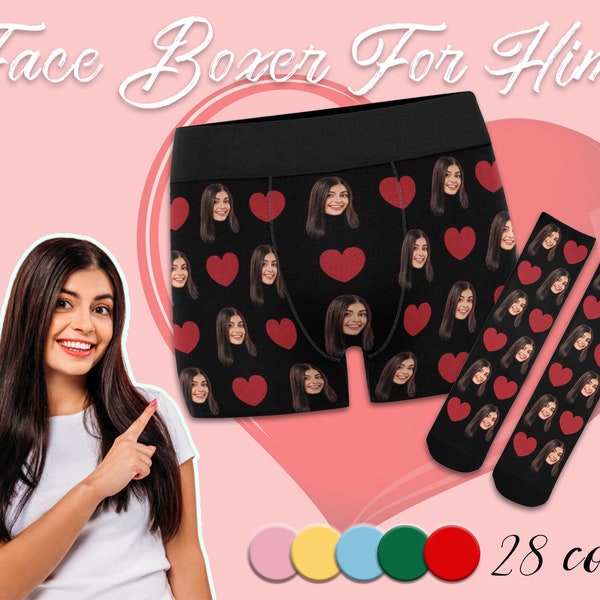 Custom Boxers With Girlfriend Face Personalized Face Boxers for Men Heart Boxer Briefs With Face Birthday Valentine's Day Gift For Boyfriend
