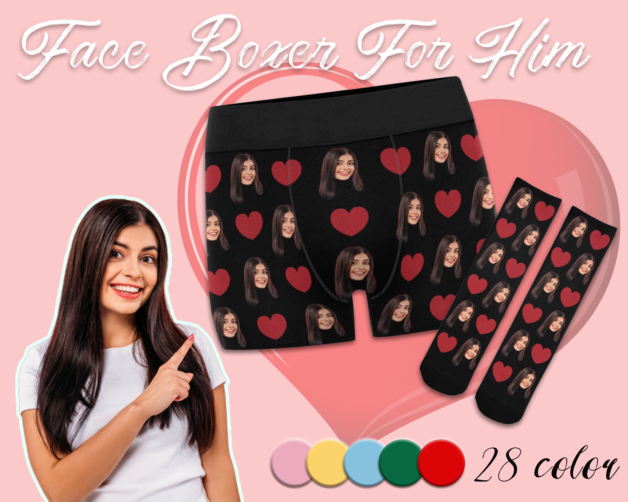 Your Face on Custom Men's Boxers With Hearts, Personalized Funny Boxer  Briefs, Underpants, Face Underwear, Valentine's Day Gift for Him 