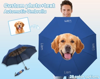 Custom Umbrella with Face&Name Personalized Automatic Umbrella Dog's Face On Umbrella Rain Accessories Gifts for Dog Lovers Rain Umbrella