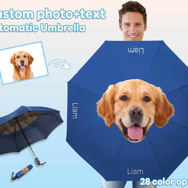 Custom Umbrella with Face&Name Personalized Automatic Umbrella Dog's Face On Umbrella Rain Accessories Gifts for Dog Lovers Rain Umbrella