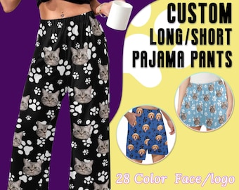 Aangepaste pyjama huisdier gezicht gepersonaliseerde pyjamabroek hond foto lange/korte pyjamabroek foto pyjama huisdier gezicht op pyjamabroek kerstcadeau