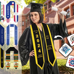 Custom Graduation Stole 2024 Graduation Sash Personalized Name Photo Graduation Stole Class of 2024 Stole Custom Flag Graduation Sash