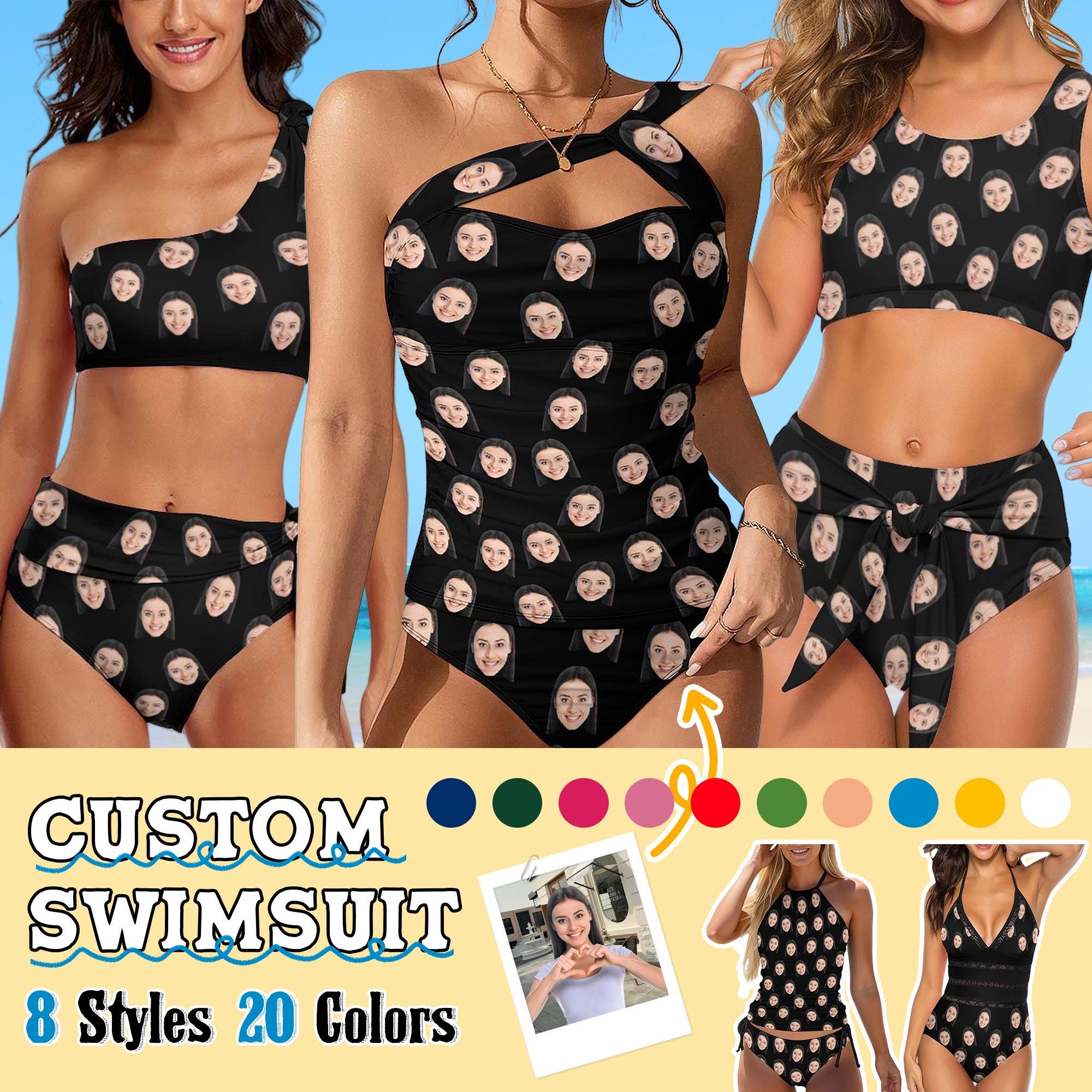 Custom Face Swimsuit for Women,Personalized Summer Holiday Bathing Suits,Customized Photo Swimwear Bikini,Birthday/Bachelorette Gifts