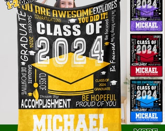 Personalized Graduation Gifts Blanket Custom Class of 2024 Throw Customized Senior Blanket Name Graduation Inspirational Gifts for Her Him