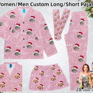 Custom Face Women Long/Short Sleeve Pajama Set Personalized Photo Pajamas Boyfriends Face on PJs Birthday/Bachelorette Party Christmas Gifts