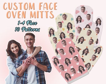 Custom Face Heart Oven Mitts Personalized Photo Mitts Customized Face Heat Resistant Oven Mitts Valentine Day Gifts For Girfriend Boyfriend