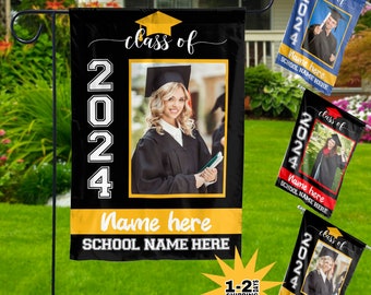 Personalized Senior Graduation Garden Flag 2024 Flags for Her/Him Graduation Photo Garden Flag Custom Class of 2024 Gift with Name - 3 size