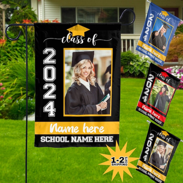 Personalized Senior Graduation Garden Flag 2024 Flags for Her/Him Graduation Photo Garden Flag Custom Class of 2024 Gift with Name - 3 size