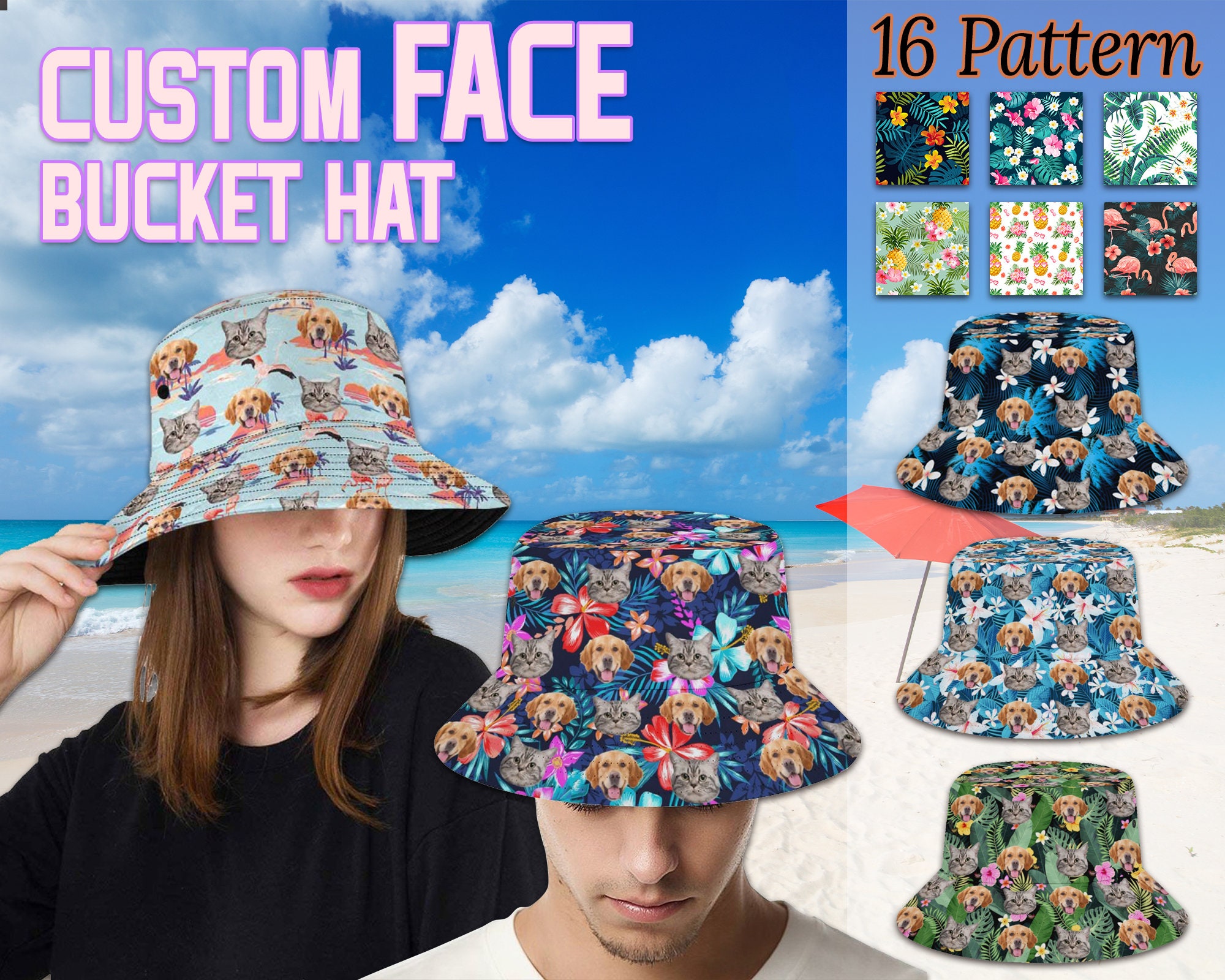 Custom Face Bucket Hat Personalized Photo Unisex Bucket Hat