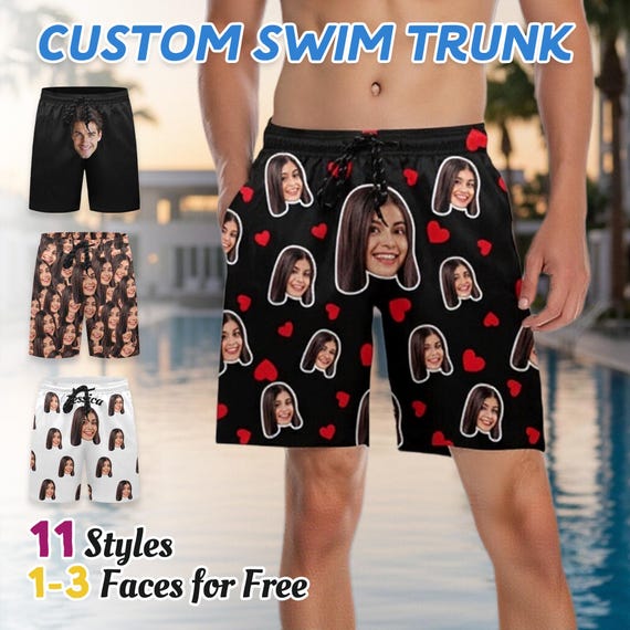 Custom Face Swim Trunks Personalized Photo Beach Shorts Party Vacation Gift For Men