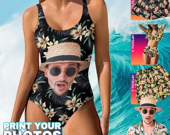Custom Couples Matching Swimsuit Summer Swimwear for Women 2 Piece Bikini Set Men Trunk Personalized Men Bathing Suit with Picture Photo