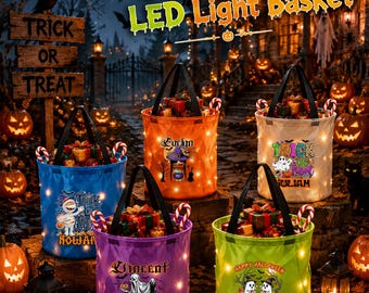 Custom LED Light Up Halloween Bucket, Personalized Trick or Treat Basket, Kids Candy Bag, Halloween Party Gift