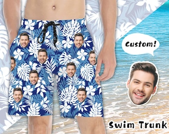 Bañador personalizado para hombre, pantalones cortos hawaianos con estampado de cara divertida, foto personalizada, regalo de aniversario