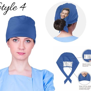 Puede incluir: Un gorro de quir&oacute;fano azul con una barra para toalla absorbente. El gorro tiene una corbata en la parte posterior que se puede ajustar para un ajuste c&oacute;modo. Estilo 4.