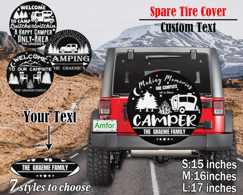 Custom Family Name Spare Tire Cover Personalized Name Spare Tire Cover Your Design Wheel Cover for Jeep Trailer RV SUV Gift for Car Lover image 1