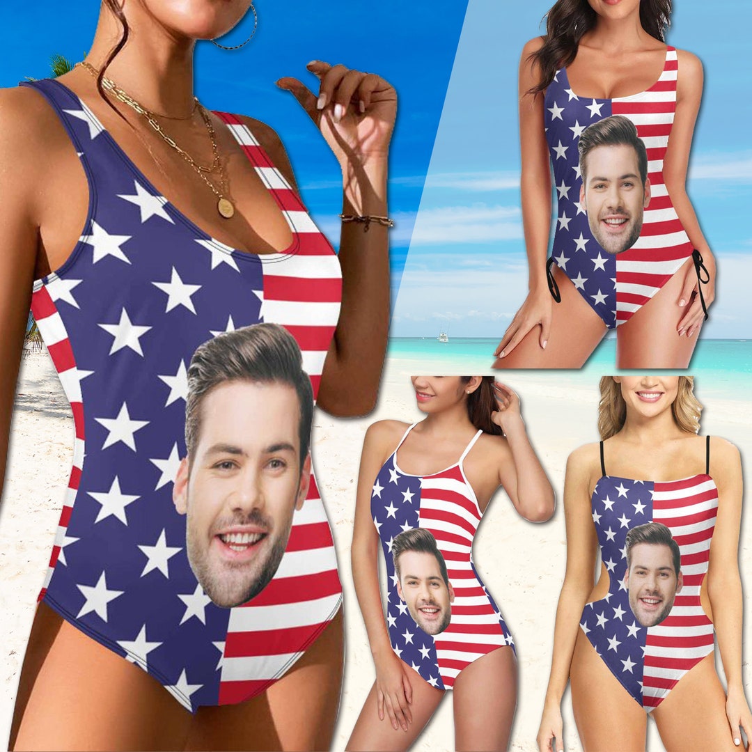 Custom Face Swimsuit For Women,face On American Flag Bathing Suit