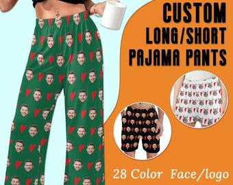 Pyjamabroek met gezicht op maat Gepersonaliseerde pyjamabroek met hart foto lange/korte pyjamabroek pyjamabroek dames/heren met gezicht Beste kerstcadeau voor familie