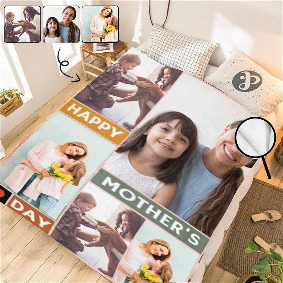 Custom Photo Happy Mother's Day Fleece Blanket Etsy