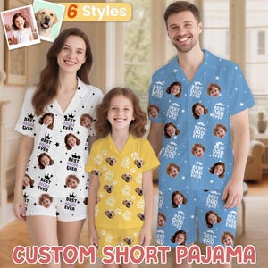 Custom Face Pajamas With Text,Custom Men/Women Short Sleeve Pajama Set,Personalized Family Pajamas,Couple Short Pajamas,Gift For Him/Her