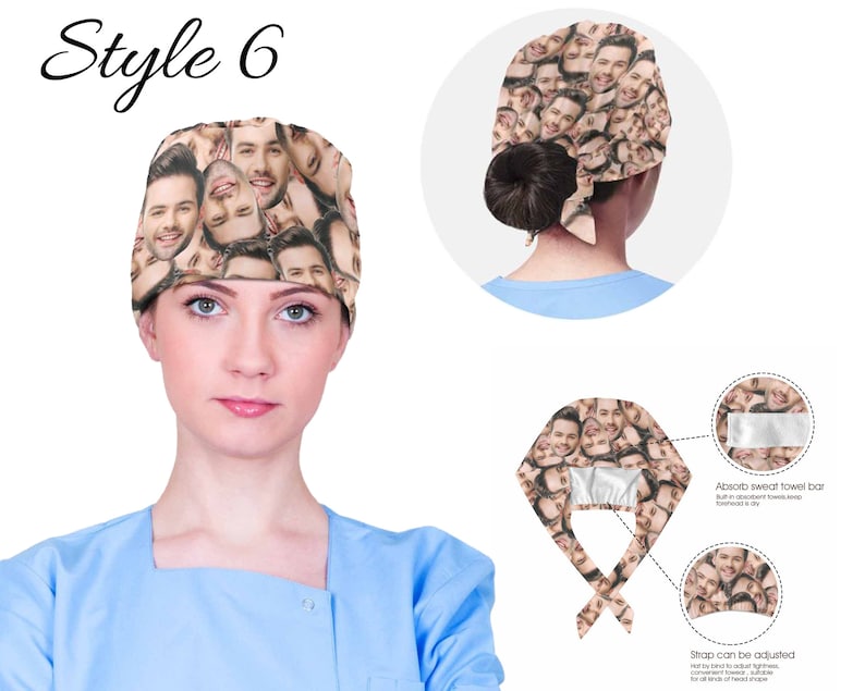 Puede incluir: Un gorro de quir&oacute;fano con un patr&oacute;n de m&uacute;ltiples caras. El gorro est&aacute; hecho de un tejido suave y transpirable y tiene una correa ajustable. El gorro tambi&eacute;n cuenta con una barra de toalla absorbente de sudor.