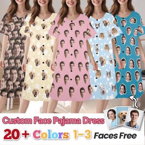 Custom Pajamas with Face,Personalized Photo Nightshirt,Custom Women Oversized Nightgown,Bachelorette/Birthday Gift,Women Short Sleeve Pajama