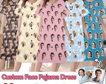 Benutzerdefinierte Pyjamas mit Gesicht, personalisiertes Foto Nachthemd, kundenspezifisches Frauen übergroßes Nachthemd, Junggesellinnenabschied / Geburtstagsgeschenk, Frauen Kurzarm Pyjama