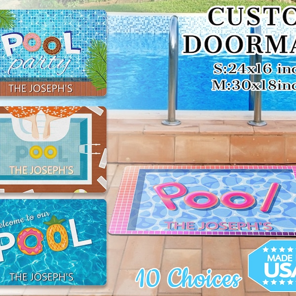 Personalized Pool Welcome Mat Custom Summer Doormat Pool Doormat Door Mat for Outside Housewarming Realtor Pool House Gift Funny Doormat