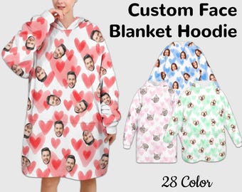 Custom Blanket Hoodie Personalized Blanket Hoodie Photo Heart Blanket Hoodie Custom Hooded Blanket Face Wearable Blanket Christmas Gift
