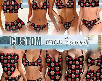 Spersonalizowany strój kąpielowy z twarzą, spersonalizowane bikini z sercem i prezentem na wieczór panieński na plaży dla niej