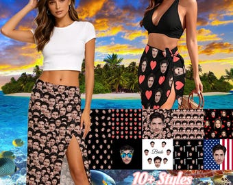 Pareo de playa personalizado con rostro, falda pareo con foto personalizada, pareo de baño con foto personalizada, regalo para el Día de la Madre