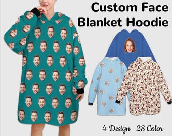 Custom Blanket Hoodie Personalized Blanket Hoodie Photo Blanket Hoodie Custom Family Blanket Hoodie Face Wearable Blanket Christmas Gift