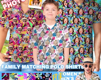Retro Style Custom Polo Shirts for Men Womens Kids Design Your Own Work Shirts Personalized Face Short Sleeve Sports Golf T-Shirt with Photo
